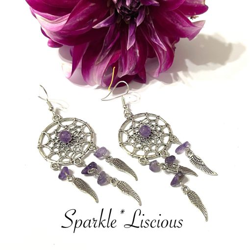 Crystal gemstone dream catcher earrings
