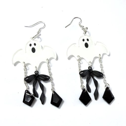ghost with bow and chain earrings