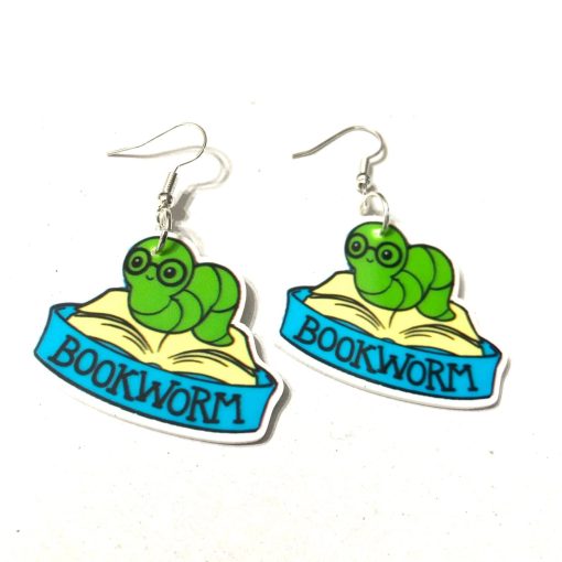 book worm earrings