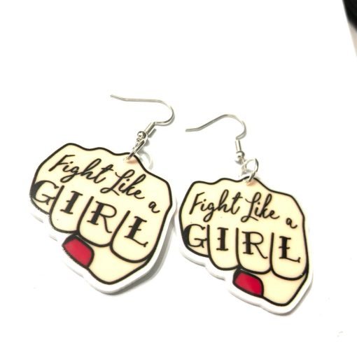 fight like a girl fist earrings